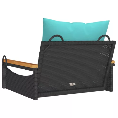  fekete polyrattan hintapad párnákkal 63 x 62 x 40 cm