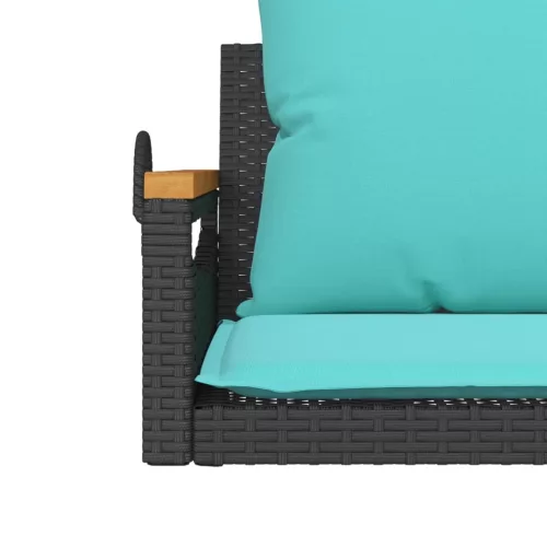  fekete polyrattan hintapad párnákkal 63 x 62 x 40 cm