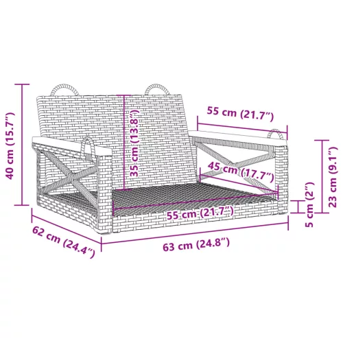  fekete polyrattan hintapad 63 x 62 x 40 cm
