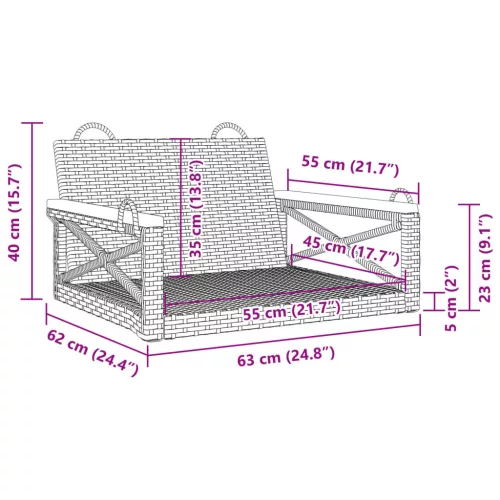  szürke polyrattan hintapad 63 x 62 x 40 cm