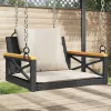 fekete polyrattan hintapad párnákkal 63 x 62 x 40 cm