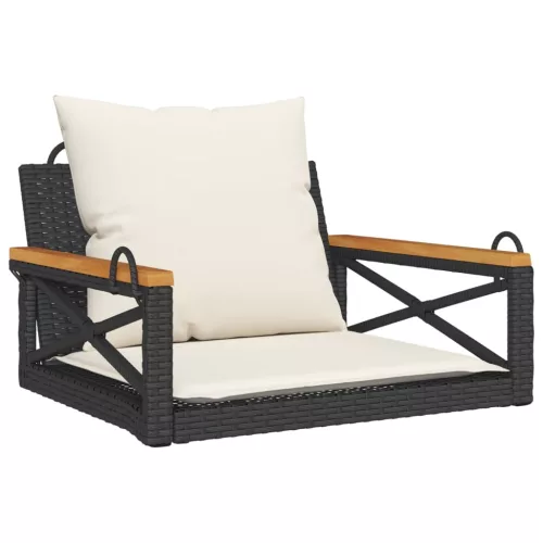  fekete polyrattan hintapad párnákkal 63 x 62 x 40 cm