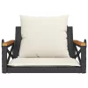  fekete polyrattan hintapad párnákkal 63 x 62 x 40 cm