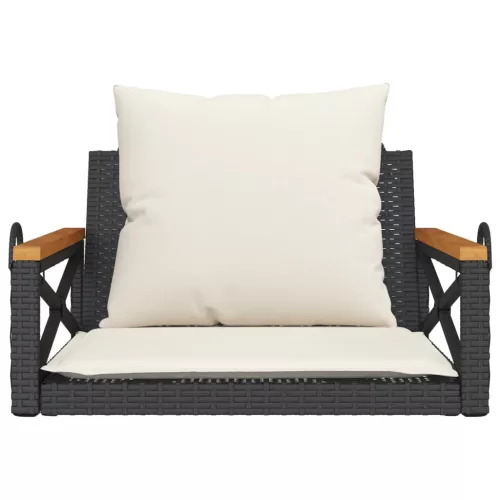  fekete polyrattan hintapad párnákkal 63 x 62 x 40 cm
