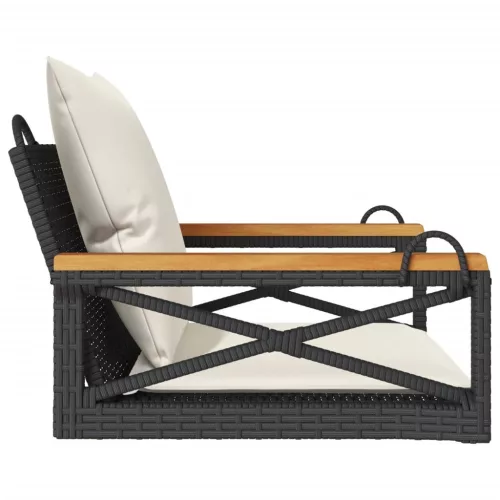  fekete polyrattan hintapad párnákkal 63 x 62 x 40 cm
