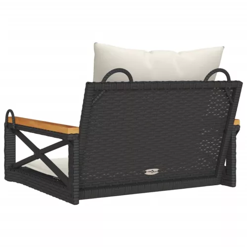  fekete polyrattan hintapad párnákkal 63 x 62 x 40 cm
