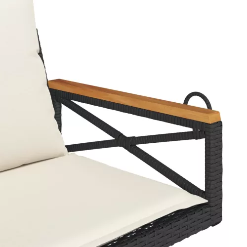  fekete polyrattan hintapad párnákkal 63 x 62 x 40 cm