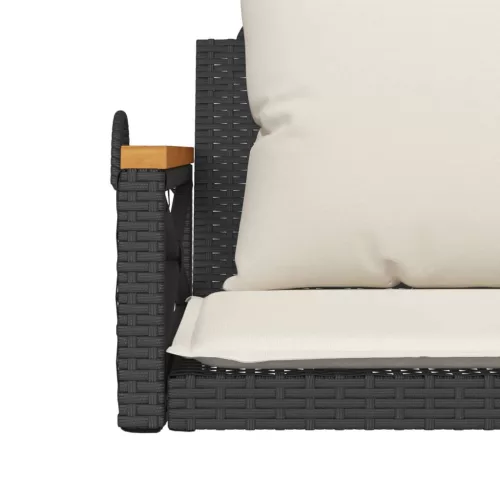  fekete polyrattan hintapad párnákkal 63 x 62 x 40 cm