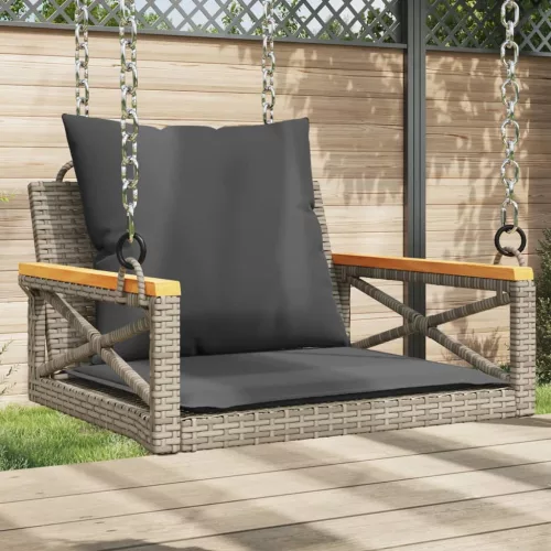  szürke polyrattan hintapad párnákkal 63 x 62 x 40 cm