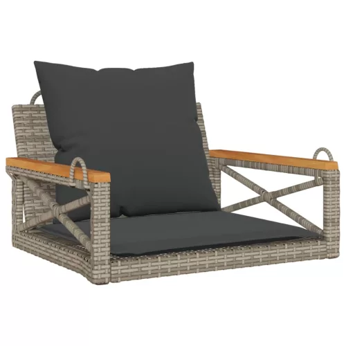  szürke polyrattan hintapad párnákkal 63 x 62 x 40 cm