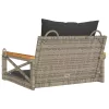  szürke polyrattan hintapad párnákkal 63 x 62 x 40 cm