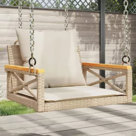  bézs polyrattan hintapad párnákkal 63 x 62 x 40 cm
