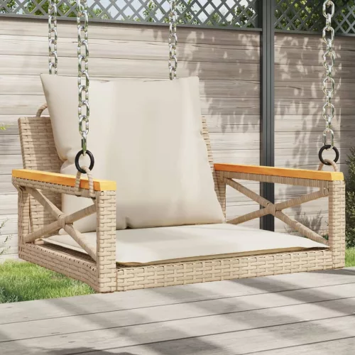  bézs polyrattan hintapad párnákkal 63 x 62 x 40 cm