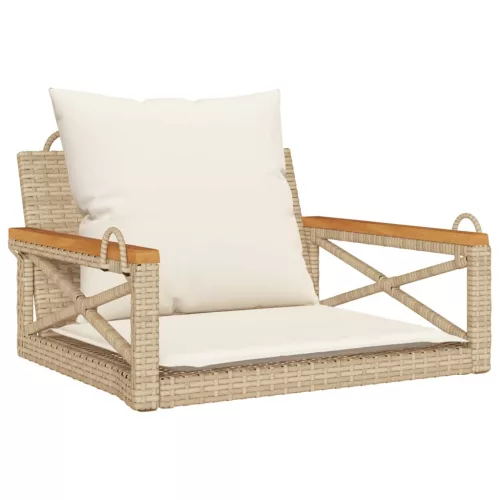  bézs polyrattan hintapad párnákkal 63 x 62 x 40 cm