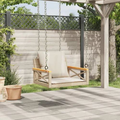  bézs polyrattan hintapad párnákkal 63 x 62 x 40 cm