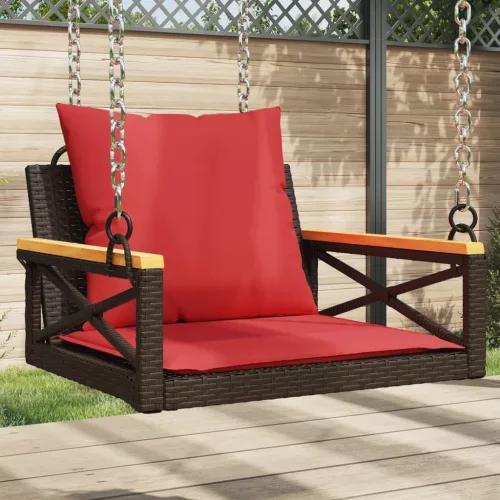  barna polyrattan hintapad párnákkal 63 x 62 x 40 cm