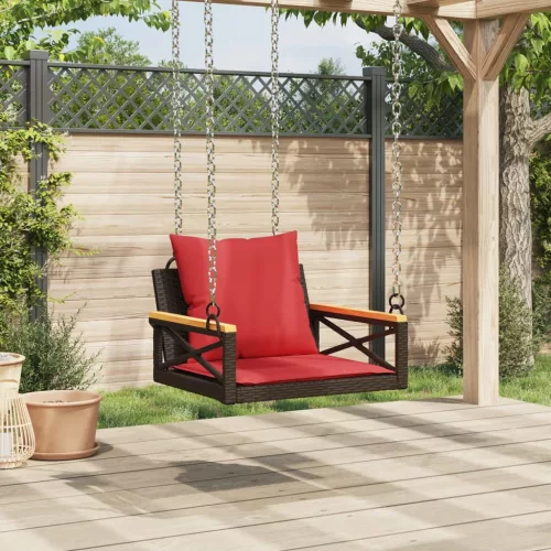  barna polyrattan hintapad párnákkal 63 x 62 x 40 cm