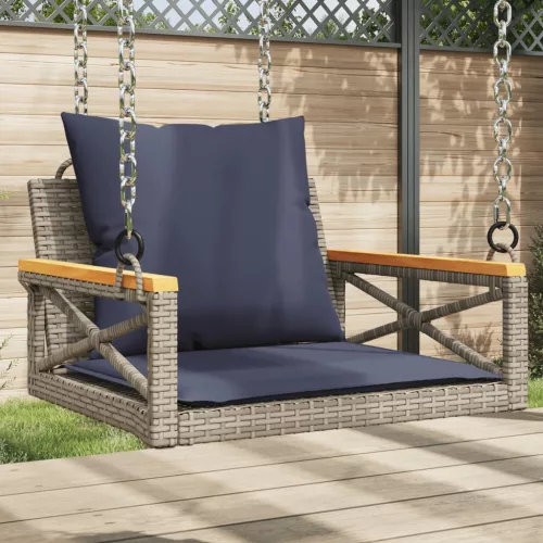  szürke polyrattan hintapad párnákkal 63 x 62 x 40 cm