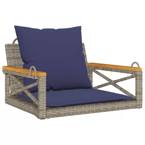  szürke polyrattan hintapad párnákkal 63 x 62 x 40 cm