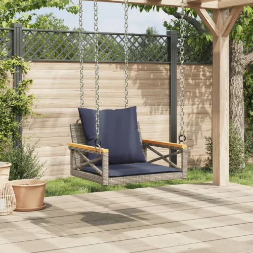  szürke polyrattan hintapad párnákkal 63 x 62 x 40 cm