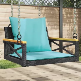  fekete polyrattan hintapad párnákkal 63 x 62 x 40 cm