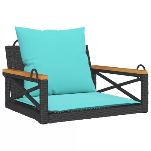  fekete polyrattan hintapad párnákkal 63 x 62 x 40 cm