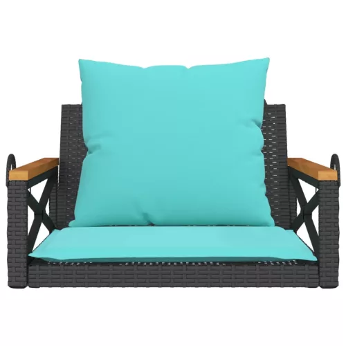  fekete polyrattan hintapad párnákkal 63 x 62 x 40 cm