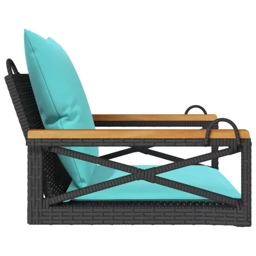  fekete polyrattan hintapad párnákkal 63 x 62 x 40 cm