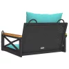  fekete polyrattan hintapad párnákkal 63 x 62 x 40 cm