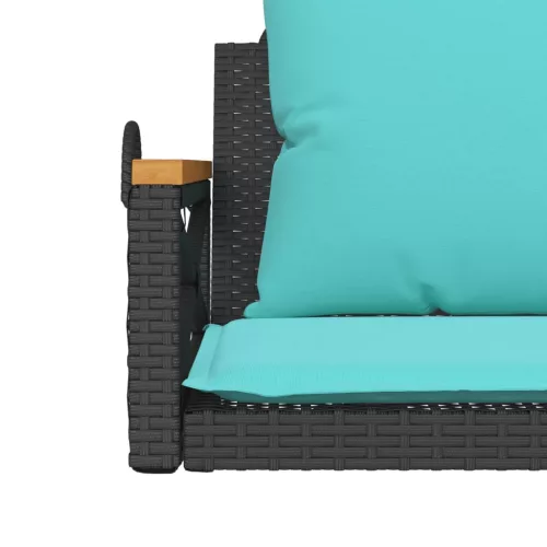  fekete polyrattan hintapad párnákkal 63 x 62 x 40 cm