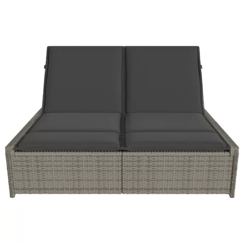  szürke polyrattan dupla napozóágy párnával