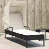 fekete polyrattan napozóágy tetővel