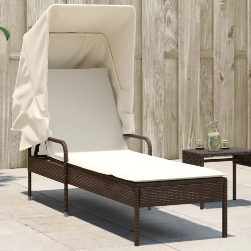  barna polyrattan napozóágy tetővel