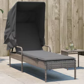 szürke polyrattan napozóágy tetővel
