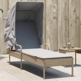  bézs polyrattan napozóágy tetővel