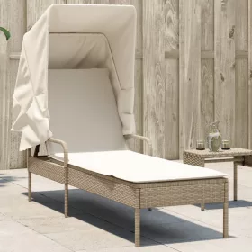  bézs polyrattan napozóágy tetővel
