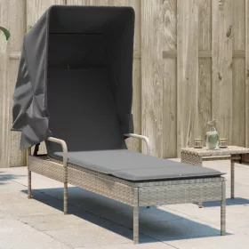  világosszürke polyrattan napozóágy tetővel
