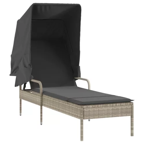  világosszürke polyrattan napozóágy tetővel