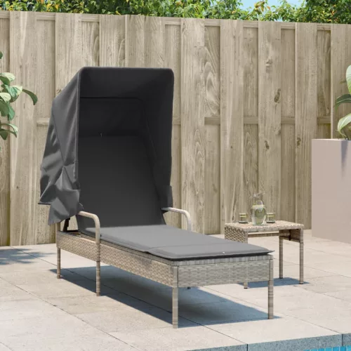  világosszürke polyrattan napozóágy tetővel