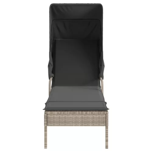  világosszürke polyrattan napozóágy tetővel