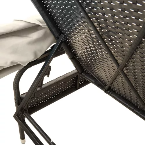  fekete polyrattan napozóágy tetővel és asztallal