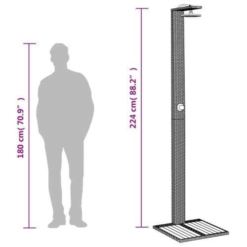 bézs polyrattan és akácfa kültéri zuhanyzó 50 x 55 x 224 cm