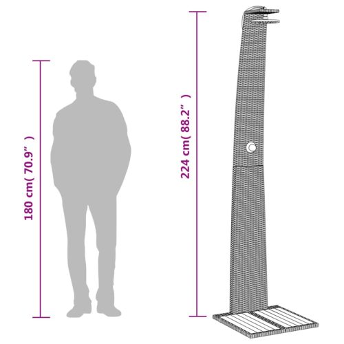  bézs polyrattan és akácfa kültéri zuhanyzó 55 x 60 x 224 cm