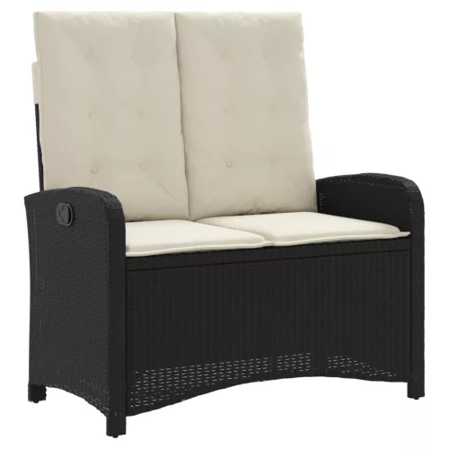  fekete polyrattan dönthető kerti pad párnával