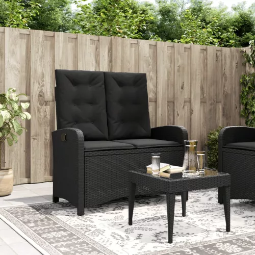  fekete polyrattan dönthető kerti pad párnával