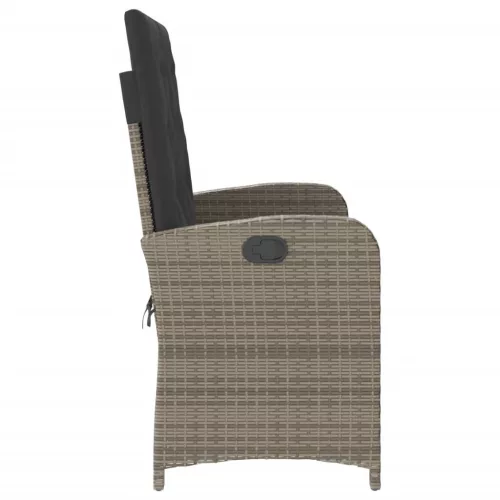  szürke polyrattan dönthető kerti pad párnával