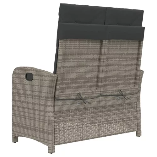  szürke polyrattan dönthető kerti pad párnával