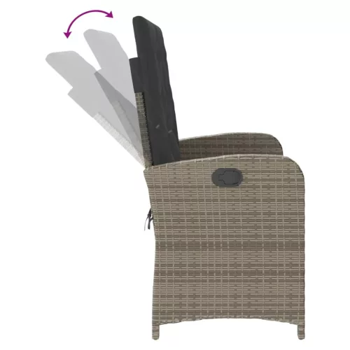  szürke polyrattan dönthető kerti pad párnával