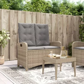  bézs polyrattan dönthető kerti pad párnával
