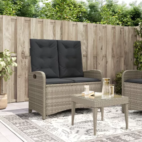  világosszürke polyrattan dönthető kerti pad párnával
